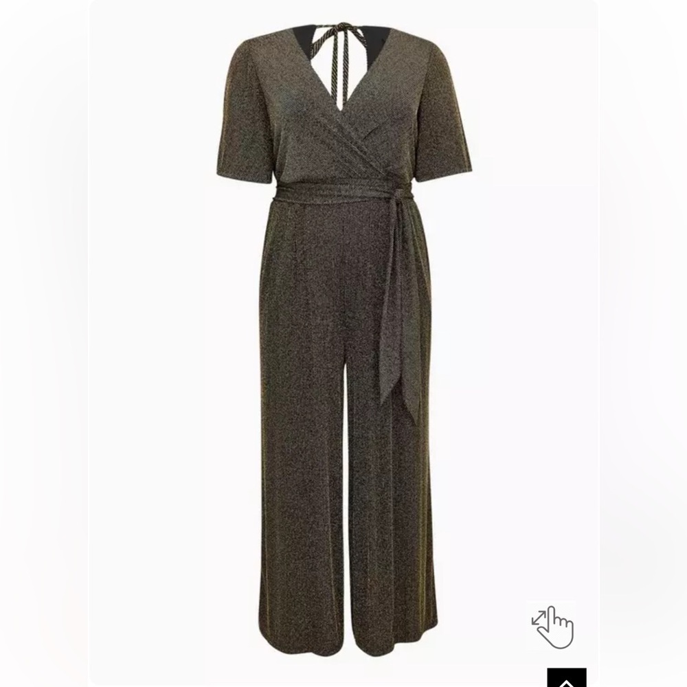 NWT Torrid Black Gold Shimmer Jumpsuit 1X Surplice Wide Leg Evening Formal - Picture 5 of 5